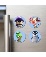 Bird, Cow, Mouse, and Penguin. Fridge Magnets 4 Piece Set | 3 Inch Round Wall Fridge Decor (F23062)
