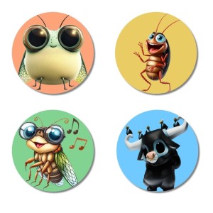 Fly, Cockroach, Cicada, and Yak. Fridge Magnets 4 Piece Set | 3 Inch Round Wall Fridge Decor (F23009) Fly, Cockroach, Cicada, and Yak. Fridge Magnets 4 Piece Set | 3 Inch Round Wall Fridge Decor (F23009)