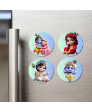 Radha and Krishna Fridge Magnets 4 Piece Set | 3 Inch Round Wall Fridge Decor (F23189)