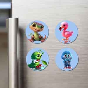 Lizard, Flamingo, Caterpillar, and Rabbit. Fridge Magnets 4 Piece Set | 3 Inch Round Wall Fridge Decor (F23141) Lizard, Flamingo, Caterpillar, and Rabbit. Fridge Magnets 4 Piece Set | 3 Inch Round Wall Fridge Decor (F23141)