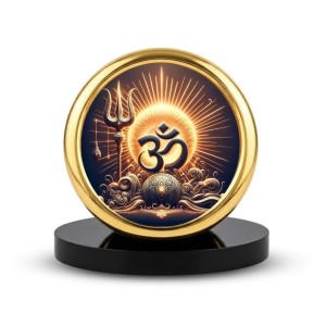 Car Desk/Table Top Om Symbol Metal Golden Photo Stand 2x2 Inches, Compact & Stylish Spiritual Display for Car, Home & Office (Pack of 1) (F18916)