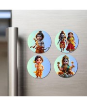 Rama, Shiva-Parvati, Krishna, Lakshmi Fridge Magnets 4 Piece Set | 3 Inch Round Wall Fridge Decor (F23180)