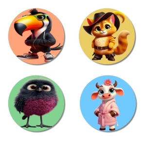 Toucan, Squirrel, Bird, and Cow. Fridge Magnets 4 Piece Set | 3 Inch Round Wall Fridge Decor (F23018) Toucan, Squirrel, Bird, and Cow. Fridge Magnets 4 Piece Set | 3 Inch Round Wall Fridge Decor (F23018)