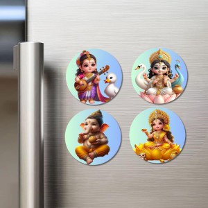 Saraswati, Ganesha, and Lakshmi. Fridge Magnets 4 Piece Set | 3 Inch Round Wall Fridge Decor (F22781) Saraswati, Ganesha, and Lakshmi. Fridge Magnets 4 Piece Set | 3 Inch Round Wall Fridge Decor (F22781)