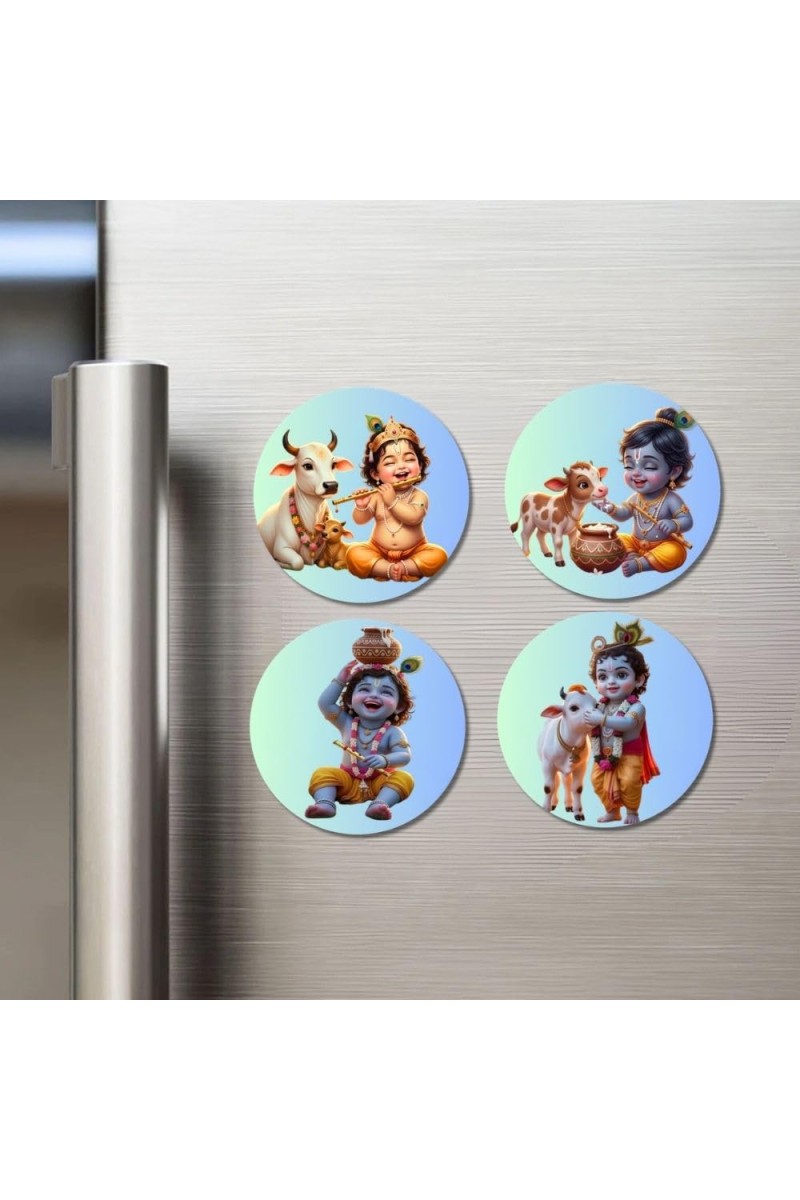 Krishna. Fridge Magnets 4 Piece Set | 3 Inch Round Wall Fridge Decor (F23203)