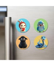 Rabbit, Bluebird, Sheep, and Snake. Fridge Magnets 4 Piece Set | 3 Inch Round Wall Fridge Decor (F22871)