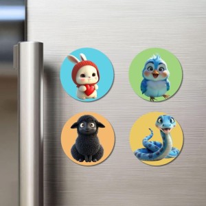 Rabbit, Bluebird, Sheep, and Snake. Fridge Magnets 4 Piece Set | 3 Inch Round Wall Fridge Decor (F22871) Rabbit, Bluebird, Sheep, and Snake. Fridge Magnets 4 Piece Set | 3 Inch Round Wall Fridge Decor (F22871)