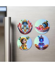 Krishna Fridge Magnets 4 Piece Set | 3 Inch Round Wall Fridge Decor (F22766)
