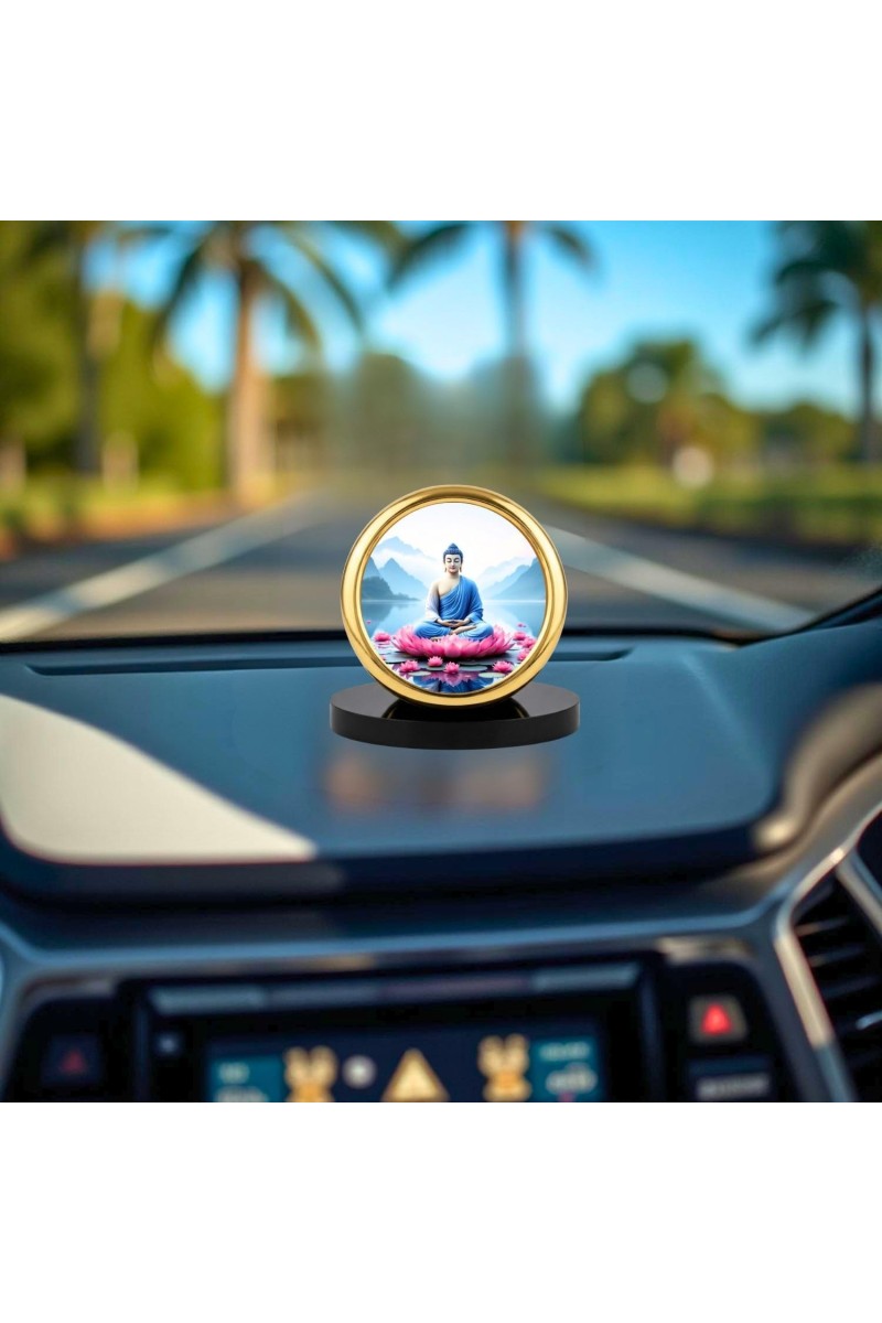 Car Desk/Table Top Lord Buddha Metal Golden Photo Stand 2x2 Inches, Compact & Stylish Spiritual Display for Car, Home & Office (Pack of 1) (F18589)