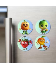 Pumpkin, Avocado, Strawberry, Orange Fridge Magnets 4 Piece Set | 3 Inch Round Wall Fridge Decor (F23276)