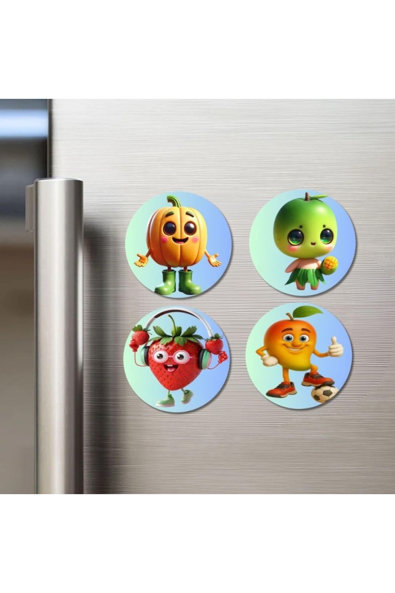 Pumpkin, Avocado, Strawberry, Orange Fridge Magnets 4 Piece Set | 3 Inch Round Wall Fridge Decor (F23276)