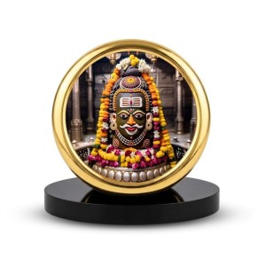 Car Desk/Table Top Mahakal Metal Golden Photo Stand 2x2 Inches, Compact & Stylish Spiritual Display for Car, Home & Office (Pack of 1) (F20716)