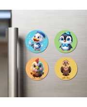 Sparrow, Owl, Woodpecker, and Eagle Fridge Magnets 4 Piece Set | 3 Inch Round Wall Fridge Decor (F22896)