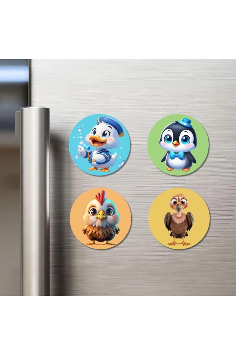 Sparrow, Owl, Woodpecker, and Eagle Fridge Magnets 4 Piece Set | 3 Inch Round Wall Fridge Decor (F22896)
