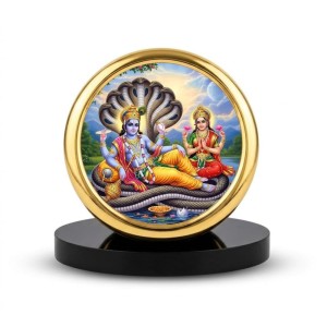 Car Desk/Table Top Lord Vishnu Laksmi Metal Golden Photo Stand 2x2 Inches, Compact & Stylish Spiritual Display for Car, Home & Office (Pack of 1) (F20719)
