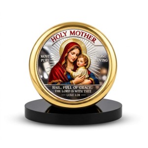 Car Desk/Table Top Jesus and Merry Metal Golden Photo Stand 2x2 Inches, Compact & Stylish Spiritual Display for Car, Home & Office (Pack of 1) (F18510)