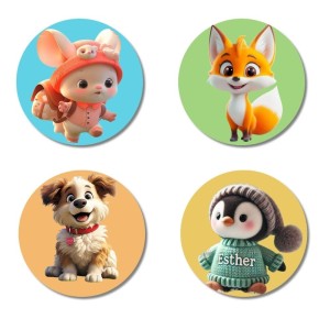 Mice, Fox, Dog, and Penguin. Fridge Magnets 4 Piece Set | 3 Inch Round Wall Fridge Decor (F22879)