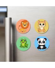 Lion, Cat, Frog, and Panda. Fridge Magnets 4 Piece Set | 3 Inch Round Wall Fridge Decor (F22950)
