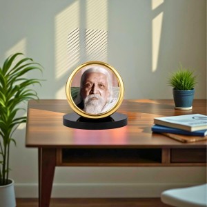 Car Desk/Table Top Sri Aurobindo Metal Golden Photo Stand 2x2 Inches, Compact & Stylish Spiritual Display for Car, Home & Office (Pack of 1) (F18453)