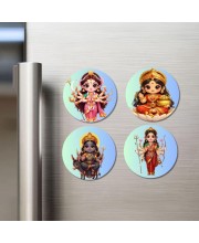 Maa Durga, Maa Lakshmi, Maa Kali, Maa Parvati Fridge Magnets 4 Piece Set | 3 Inch Round Wall Fridge Decor (F23211)