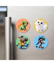 Chameleon, Cat, Zebra, and Donkey. Fridge Magnets 4 Piece Set | 3 Inch Round Wall Fridge Decor (F23015)