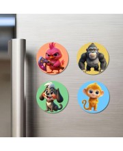 Bird, Gorilla, Dog, and Monkey. Fridge Magnets 4 Piece Set | 3 Inch Round Wall Fridge Decor (F22974)
