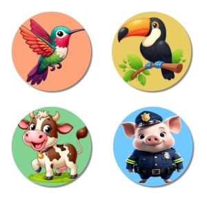 Hummingbird, Toucan, Cow, and Pig. Fridge Magnets 4 Piece Set | 3 Inch Round Wall Fridge Decor (F23045) Hummingbird, Toucan, Cow, and Pig. Fridge Magnets 4 Piece Set | 3 Inch Round Wall Fridge Decor (F23045)