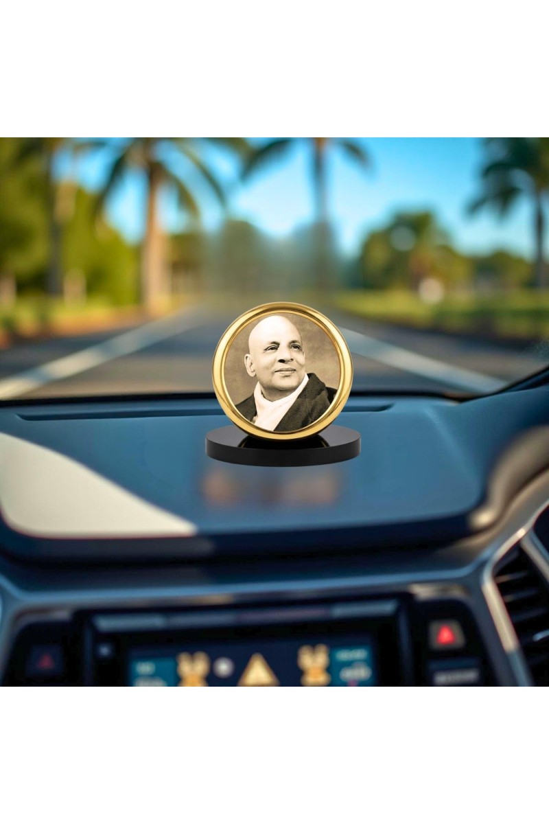 Car Desk/Table Top Swami Sivananda Metal Golden Photo Stand 2x2 Inches, Compact & Stylish Spiritual Display for Car, Home & Office (Pack of 1) (F18551)