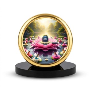 Car Desk/Table Top Shiva Lingam Metal Golden Photo Stand 2x2 Inches, Compact & Stylish Spiritual Display for Car, Home & Office (Pack of 1) (F18815)