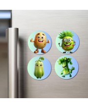 Potato, Bitter Gourd, Bottle Gourd, Celery Fridge Magnets 4 Piece Set | 3 Inch Round Wall Fridge Decor (F23330)
