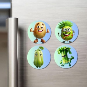 Potato, Bitter Gourd, Bottle Gourd, Celery Fridge Magnets 4 Piece Set | 3 Inch Round Wall Fridge Decor (F23330) Potato, Bitter Gourd, Bottle Gourd, Celery Fridge Magnets 4 Piece Set | 3 Inch Round Wall Fridge Decor (F23330)