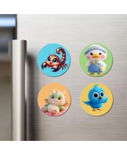 Corpion, Duck, Dragon, and Bluebird. Fridge Magnets 4 Piece Set | 3 Inch Round Wall Fridge Decor (F22866)