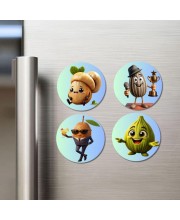 Pomegranate, Bitter Gourd, Cashew, Sapota Fridge Magnets 4 Piece Set | 3 Inch Round Wall Fridge Decor (F23320)