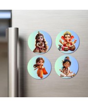 Krishna, Ganesha, Hanuman, Shiva Fridge Magnets 4 Piece Set | 3 Inch Round Wall Fridge Decor (F23178)