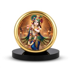 Car Desk/Table Top Little Krishna Metal Golden Photo Stand 2x2 Inches, Compact & Stylish Spiritual Display for Car, Home & Office (Pack of 1) (F18844)