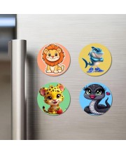 Lion, Shark, Leopard, and Snake. Fridge Magnets 4 Piece Set | 3 Inch Round Wall Fridge Decor (F22953)