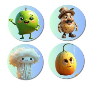 Mango, Potato, Cauliflower, Muskmelon Fridge Magnets 4 Piece Set | 3 Inch Round Wall Fridge Decor (F23313)