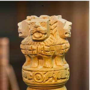 Handcrafted Ashoka Pillar Showpiece â€“ Wooden Finish Ashoka Stambh Statue for Home Decor, Office Desk, Tabletop & Gifting