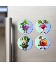Grape, Radish, Cucumber, Tomato Fridge Magnets 4 Piece Set | 3 Inch Round Wall Fridge Decor (F23279)