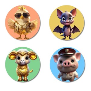 Chick, Bat, Sheep, and Pig. Fridge Magnets 4 Piece Set | 3 Inch Round Wall Fridge Decor (F23019) Chick, Bat, Sheep, and Pig. Fridge Magnets 4 Piece Set | 3 Inch Round Wall Fridge Decor (F23019)