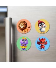 Lion, Penguin, Cat, and Monster. Fridge Magnets 4 Piece Set | 3 Inch Round Wall Fridge Decor (F22969)