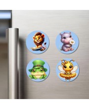 Lion,reho/Frog,bee Fridge Magnets 4 Piece Set | 3 Inch Round Wall Fridge Decor (F23149)