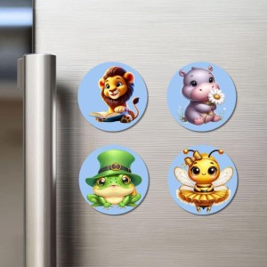 Lion,reho/Frog,bee Fridge Magnets 4 Piece Set | 3 Inch Round Wall Fridge Decor (F23149)