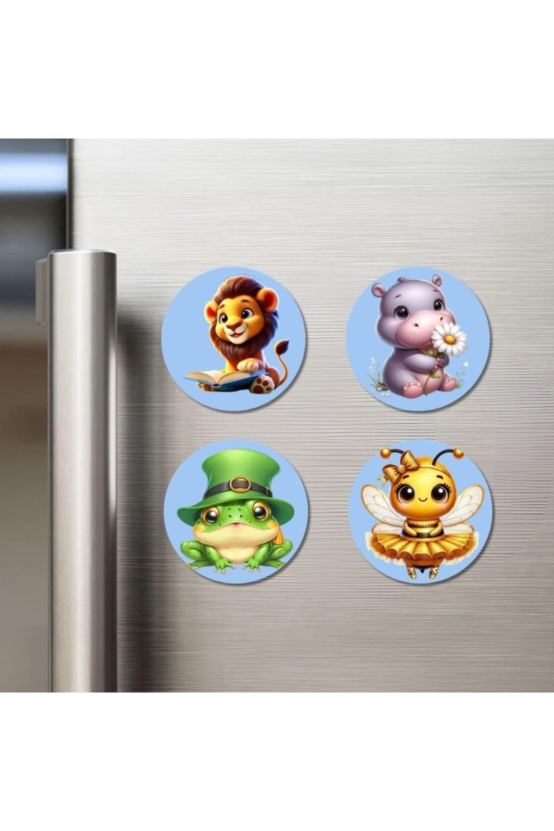 Lion,reho/Frog,bee Fridge Magnets 4 Piece Set | 3 Inch Round Wall Fridge Decor (F23149)