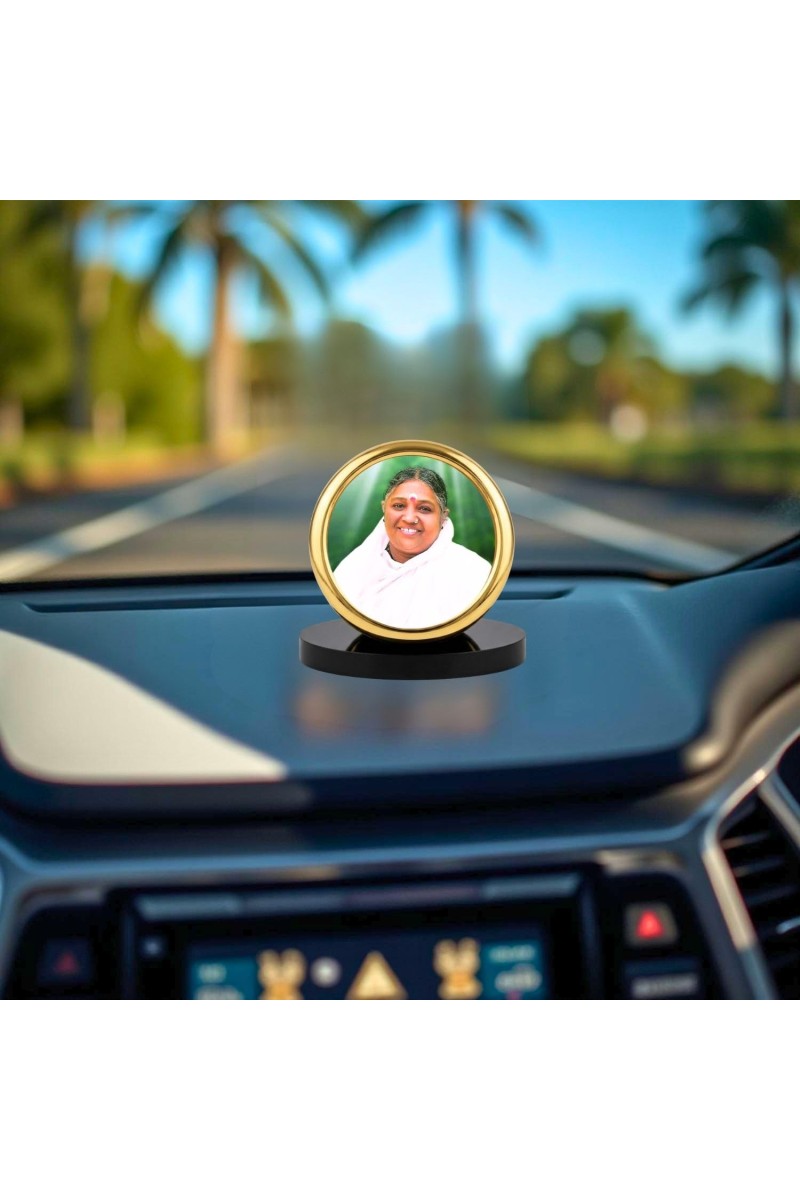 Car Desk/Table Top MATA Amritanandamayi Metal Golden Photo Stand 2x2 Inches, Compact & Stylish Spiritual Display for Car, Home & Office (Pack of 1) (F18541)