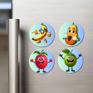 Banana, Papaya, Lychee, Green Apple Fridge Magnets 4 Piece Set | 3 Inch Round Wall Fridge Decor (F23270) Banana, Papaya, Lychee, Green Apple Fridge Magnets 4 Piece Set | 3 Inch Round Wall Fridge Decor (F23270)