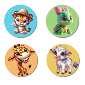 Chick, Flamingo, Lion, and Jellyfish Fridge Magnets 4 Piece Set | 3 Inch Round Wall Fridge Decor (F22894)