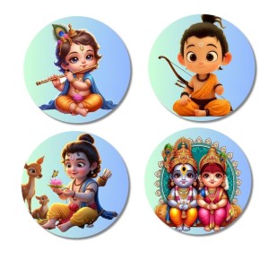 Krishna, Shiva, Parvati, Durga, Ganesha, Rama, and Sita. Fridge Magnets 4 Piece Set | 3 Inch Round Wall Fridge Decor (F22799)