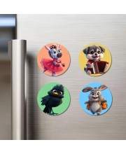 Zebra, Dog, Bird, and Rabbit. Fridge Magnets 4 Piece Set | 3 Inch Round Wall Fridge Decor (F23012) Zebra, Dog, Bird, and Rabbit. Fridge Magnets 4 Piece Set | 3 Inch Round Wall Fridge Decor (F23012)