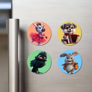 Zebra, Dog, Bird, and Rabbit. Fridge Magnets 4 Piece Set | 3 Inch Round Wall Fridge Decor (F23012) Zebra, Dog, Bird, and Rabbit. Fridge Magnets 4 Piece Set | 3 Inch Round Wall Fridge Decor (F23012)